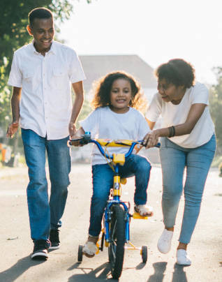 Family biking together